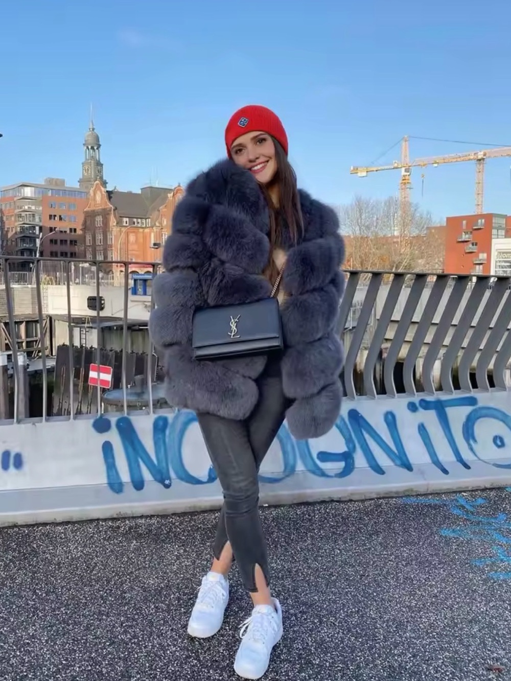 Luxurious Charcoal Real Fox Fur Jacket - Women